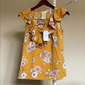 Sz S Sadie & Sage Mustard Floral Top with Ruffled
